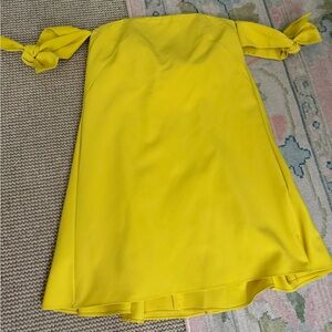 Milly Yellow Strapless Dress with Bow Sleeves